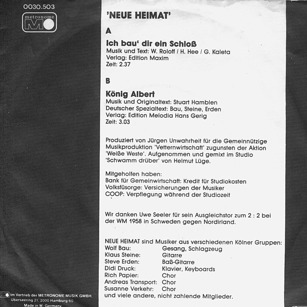 R�ckseite der Single, hier werden die Musiker mit ihren 'Spezialnamen' aufgef�hrt...